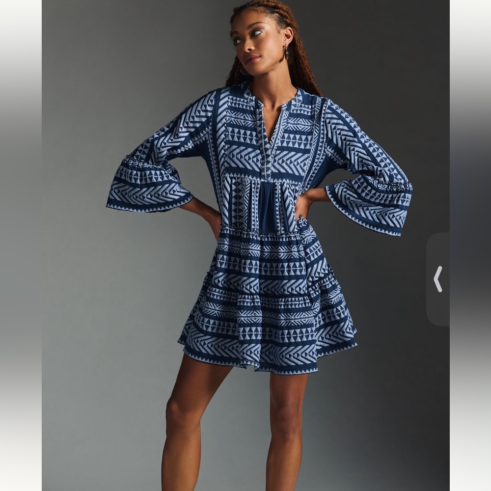 Anthropologie Devotion Twins Blue Patterned Midi Dress